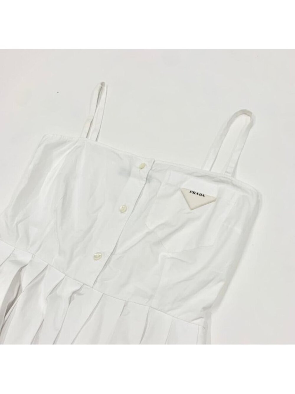 Prada Poplin Dress Cotton Triangle Logo White - Picture 5 of 12